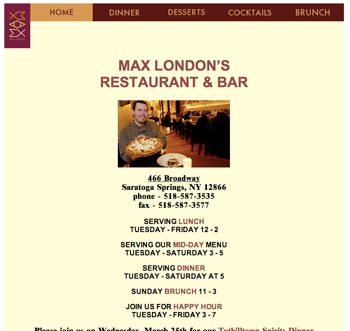 Max London'ts Restaurant Homepage